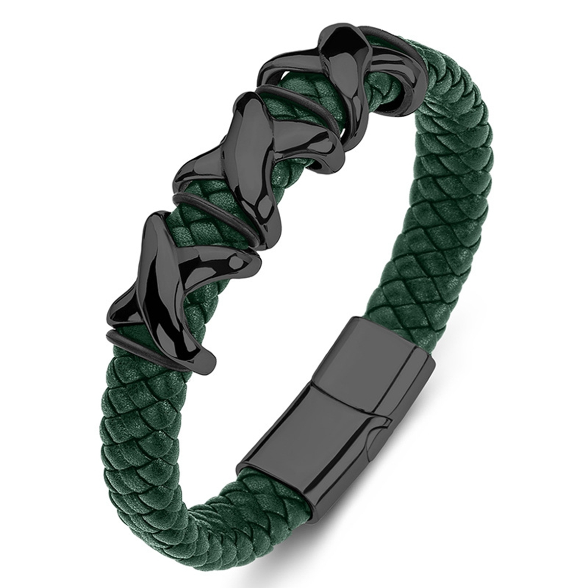 Men's Braided Leather Bracelet X-Style Beads Stainless Steel Clasp Wristband Cuff Rope Bangle for Men Gifts SB2333S