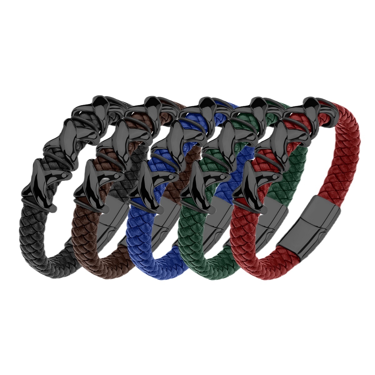 Men's Braided Leather Bracelet Stainless Steel Clasp Wristband Cuff Rope Bangle for Men Gifts SB2333S