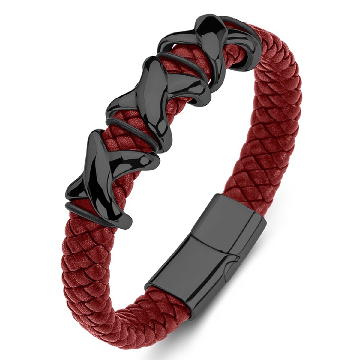 Men's Braided Leather Bracelet X-Style Beads Stainless Steel Clasp Wristband Cuff Rope Bangle for Men Gifts SB2333S