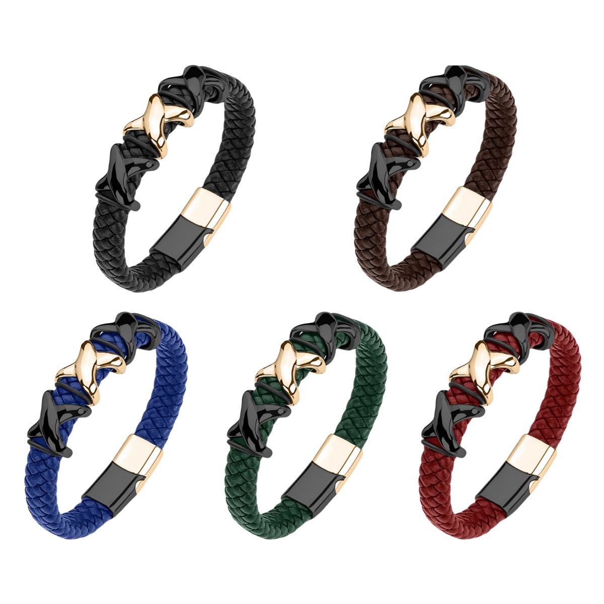 Men's Braided Leather Bracelet X-Style Beads Stainless Steel Clasp Wristband Cuff Rope Bangle for Men Gifts SB2333S