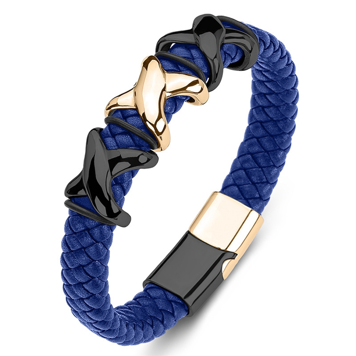 Men's Braided Leather Bracelet X-Style Beads Stainless Steel Clasp Wristband Cuff Rope Bangle for Men Gifts SB2333S