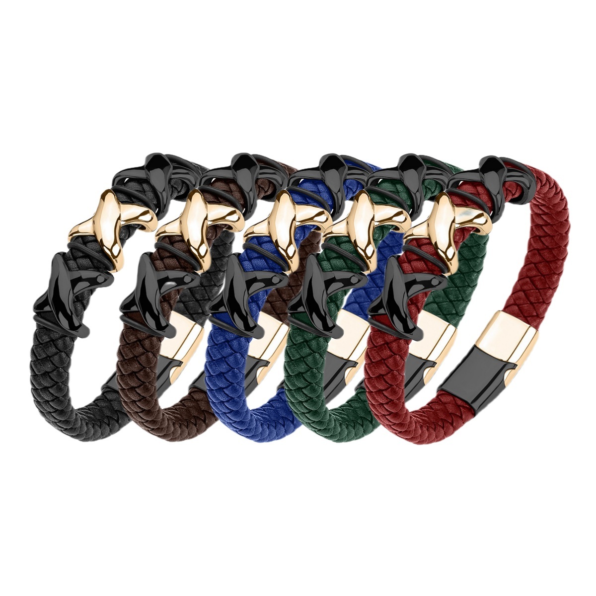 Men's Braided Leather Bracelet Stainless Steel Clasp Wristband Cuff Rope Bangle for Men Gifts SB2333S