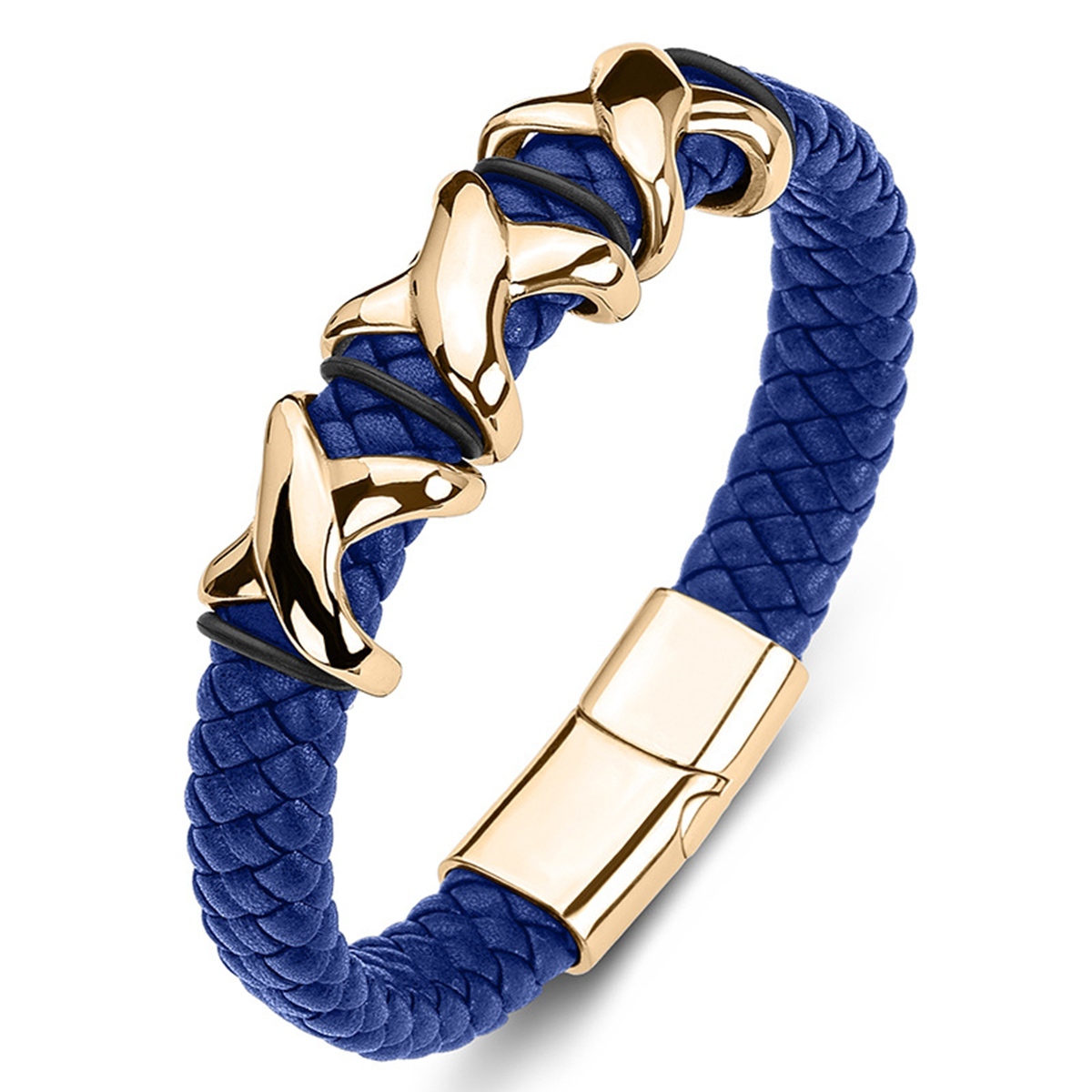 Men's Braided Leather Bracelet X-Style Beads Stainless Steel Clasp Wristband Cuff Rope Bangle for Men Gifts SB2333S