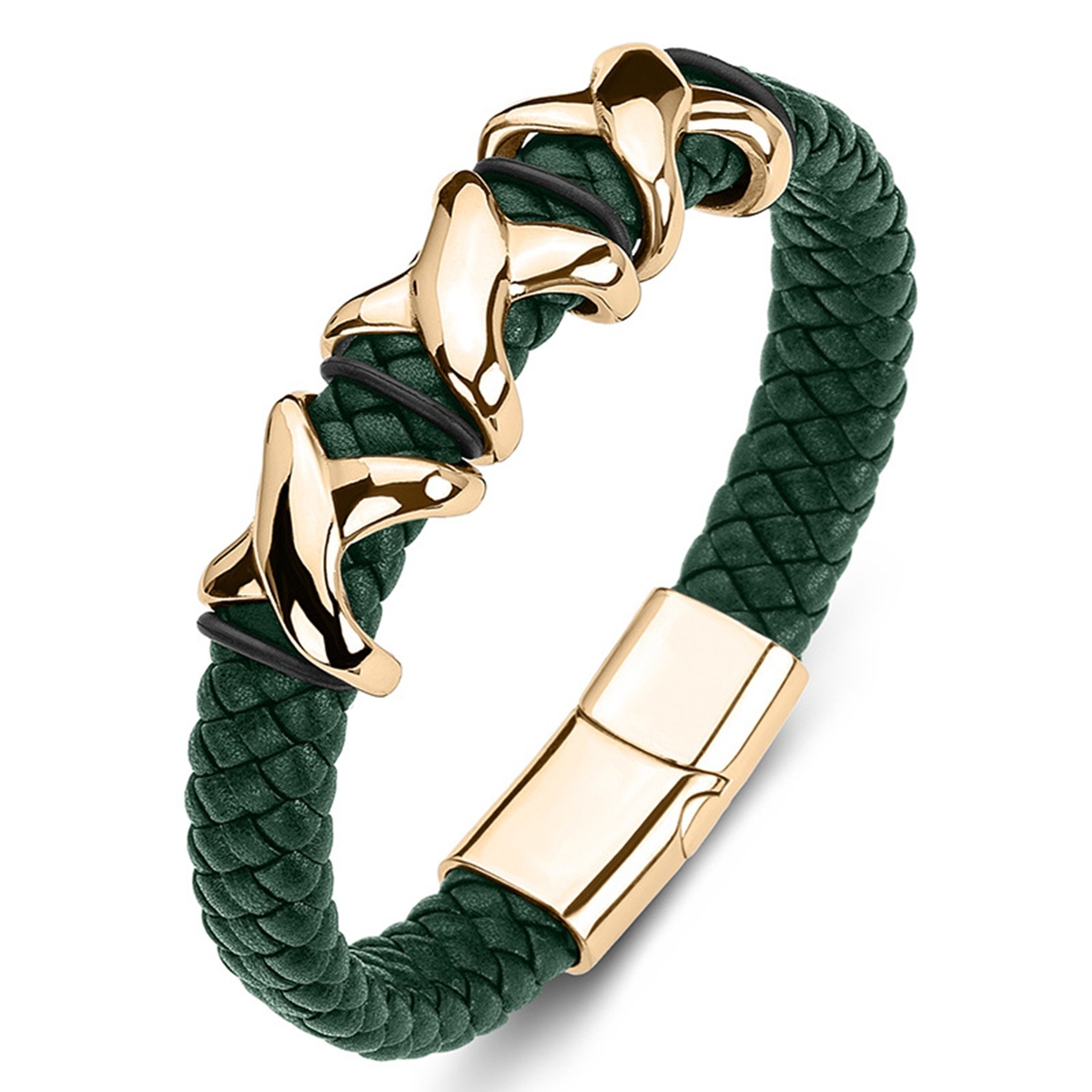 Men's Braided Leather Bracelet X-Style Beads Stainless Steel Clasp Wristband Cuff Rope Bangle for Men Gifts SB2333S