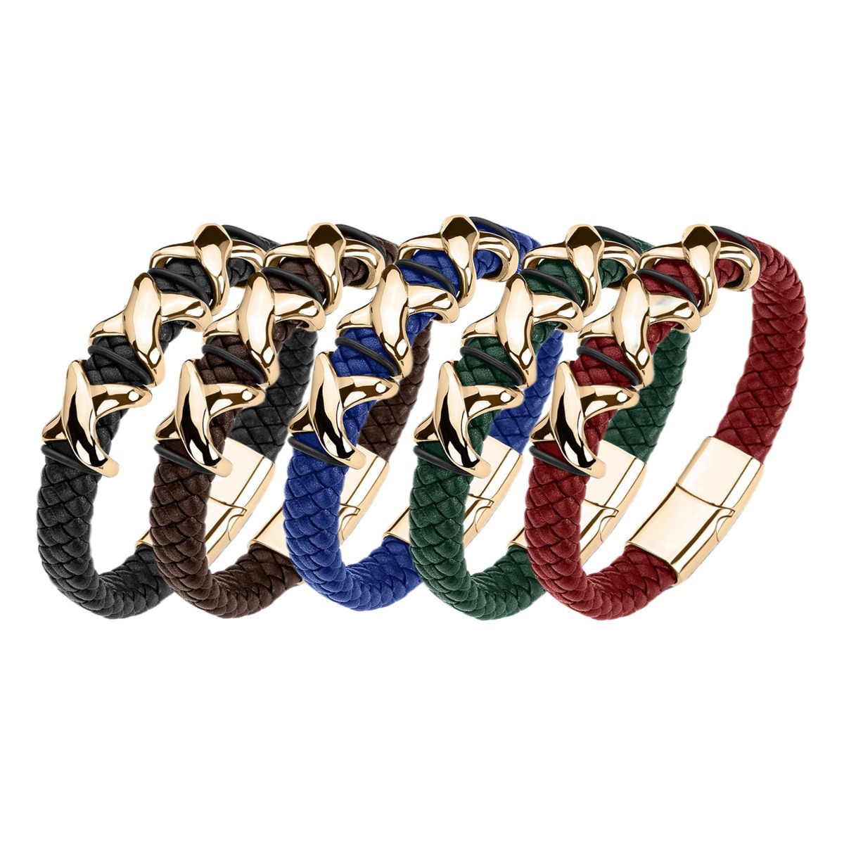 Men's Braided Leather Bracelet Stainless Steel Clasp Wristband Cuff Rope Bangle for Men Gifts SB2333S
