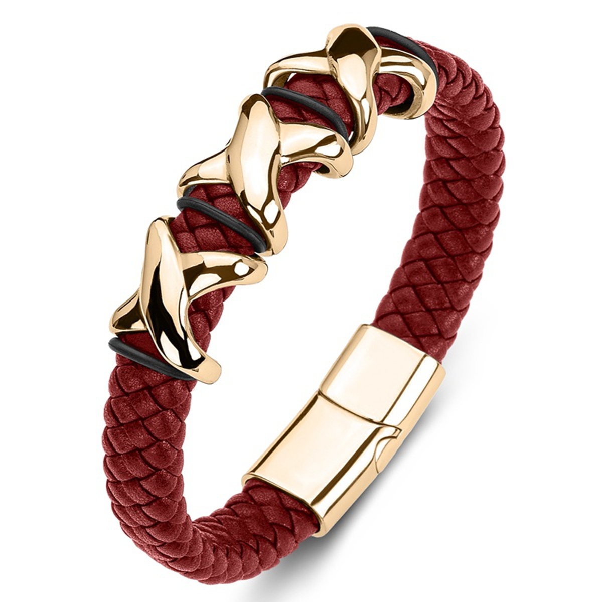 Men's Braided Leather Bracelet X-Style Beads Stainless Steel Clasp Wristband Cuff Rope Bangle for Men Gifts SB2333S
