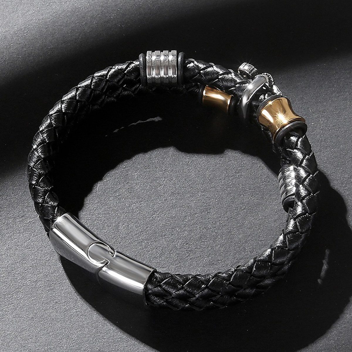 Men's Braided Leather Bracelet Skull Stainless Steel Clasp Wristband Cuff Rope Bangle for Men Gifts SB2333S