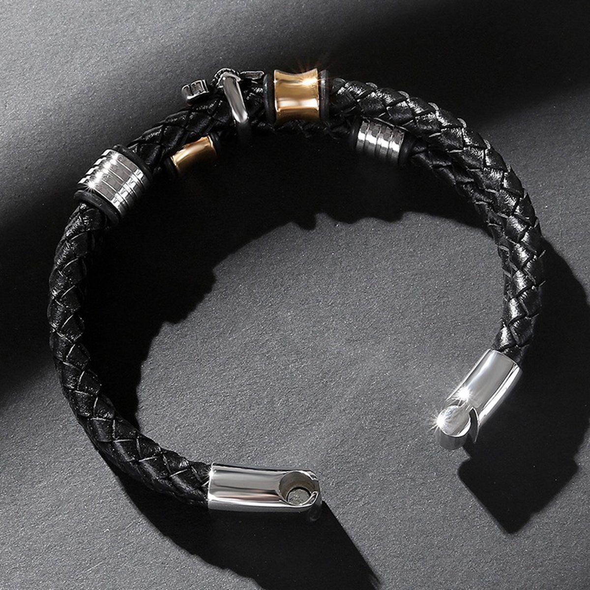 Men's Braided Leather Bracelet Skull Stainless Steel Clasp Wristband Cuff Rope Bangle for Men Gifts SB2333S