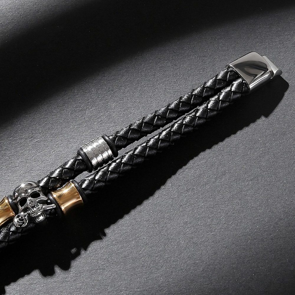 Men's Braided Leather Bracelet Skull Stainless Steel Clasp Wristband Cuff Rope Bangle for Men Gifts SB2333S