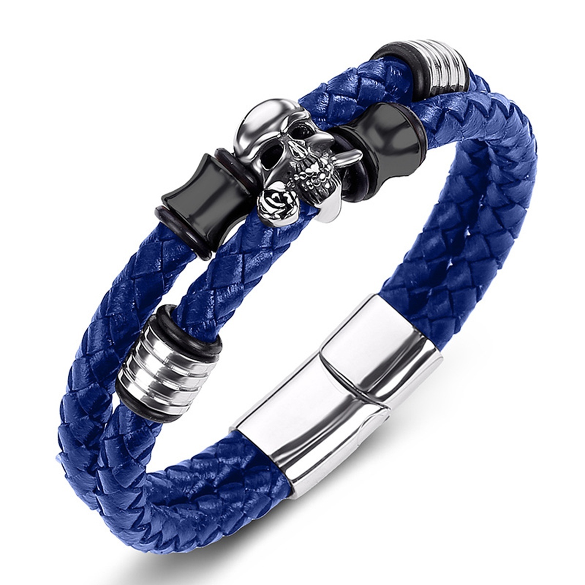 Men's Braided Leather Bracelet Skull Stainless Steel Clasp Wristband Cuff Rope Bangle for Men Gifts SB2333S