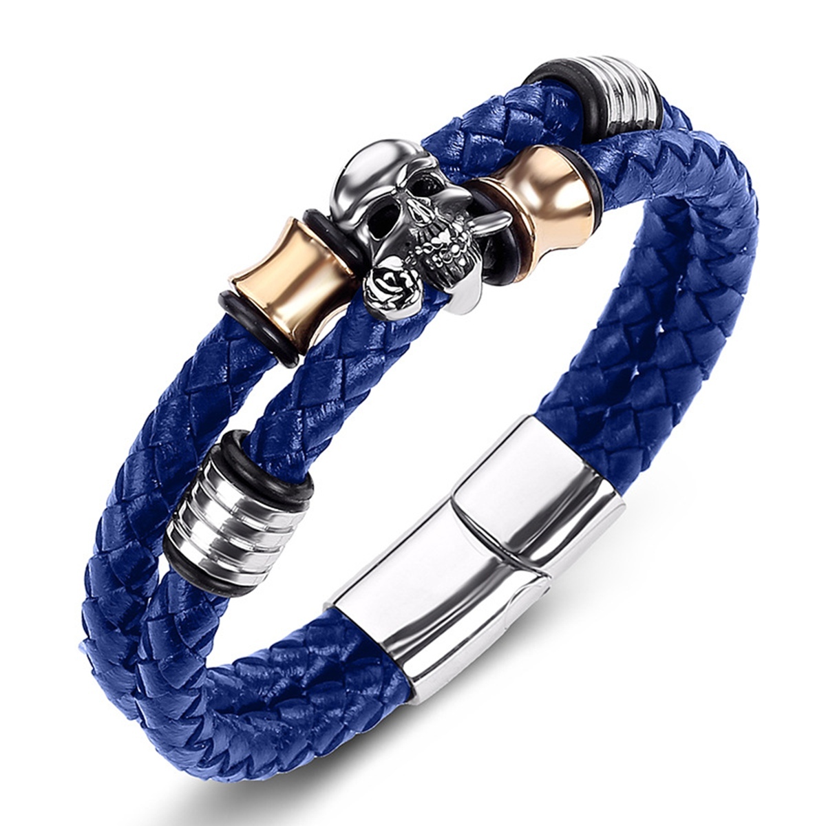 Men's Braided Leather Bracelet Skull Stainless Steel Clasp Wristband Cuff Rope Bangle for Men Gifts SB2333S