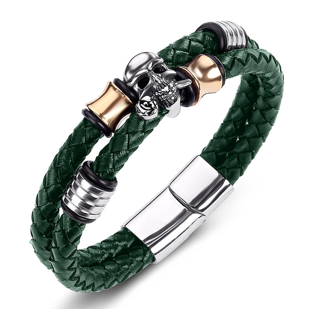 Men's Braided Leather Bracelet Skull Stainless Steel Clasp Wristband Cuff Rope Bangle for Men Gifts SB2333S