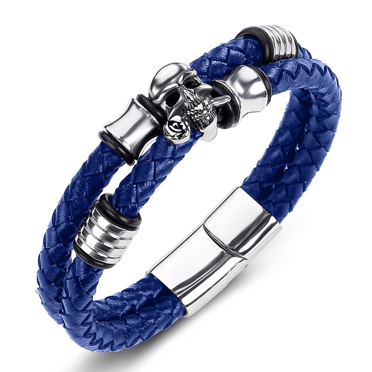 Men's Braided Leather Bracelet Skull Stainless Steel Clasp Wristband Cuff Rope Bangle for Men Gifts SB2333S