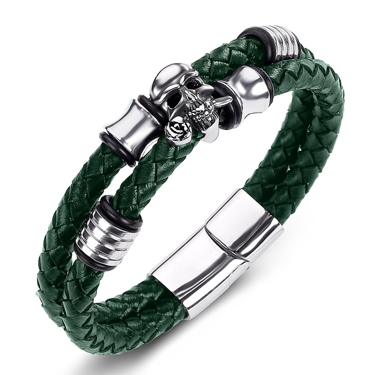 Men's Braided Leather Bracelet Skull Stainless Steel Clasp Wristband Cuff Rope Bangle for Men Gifts SB2333S
