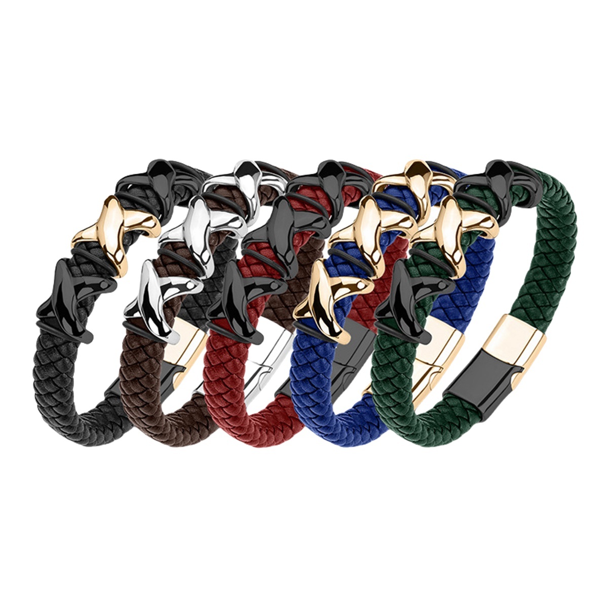 Men's Braided Leather Bracelet Stainless Steel Clasp Wristband Cuff Rope Bangle for Men Gifts SB2333S