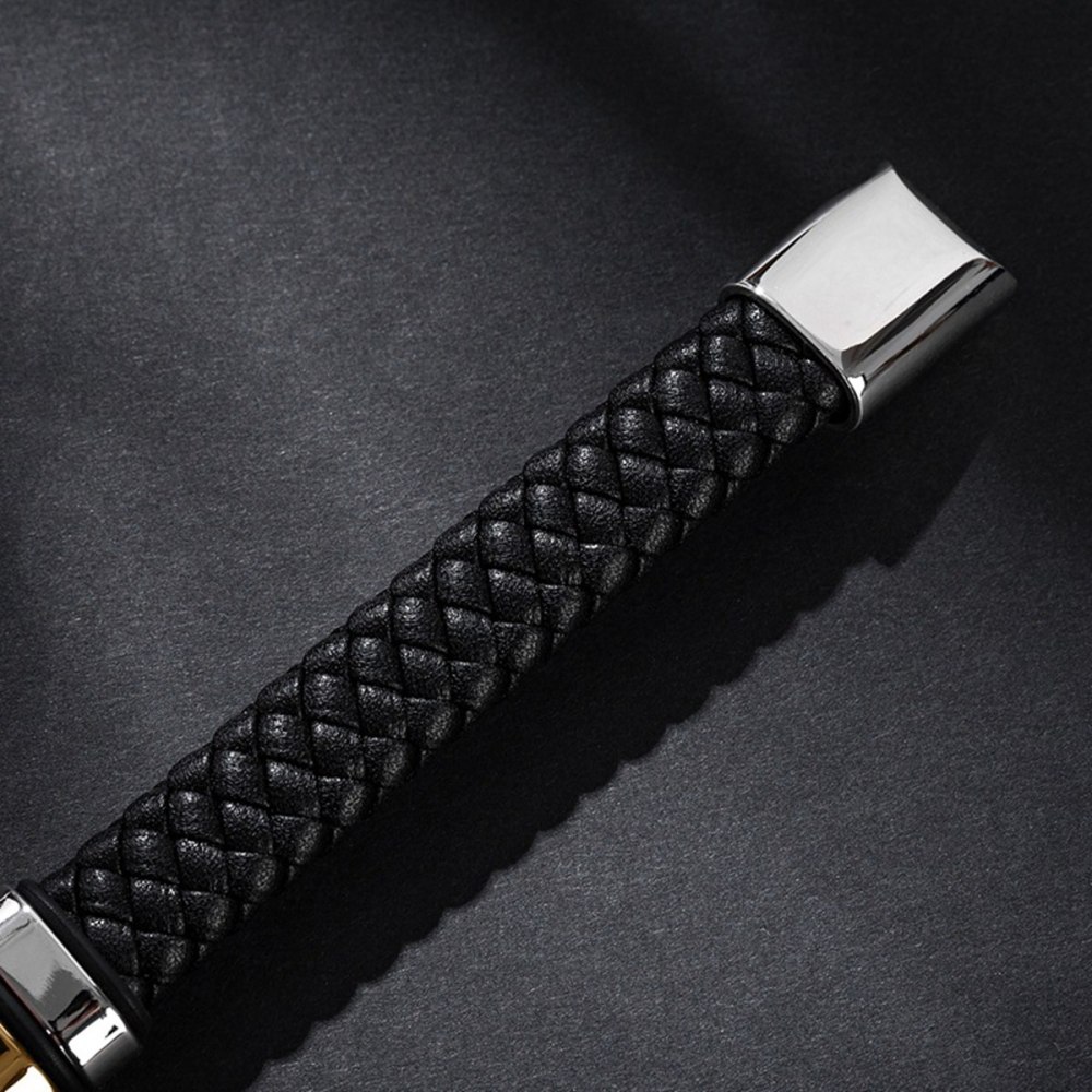 Men's Braided Leather Bracelet H-Style Beads Stainless Steel Clasp Wristband Cuff Rope Bangle for Men Gifts SB2333S
