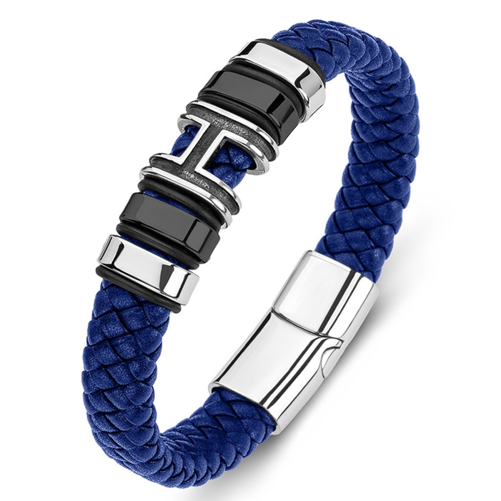 Men's Braided Leather Bracelet H-Style Beads Stainless Steel Clasp Wristband Cuff Rope Bangle for Men Gifts SB2333S