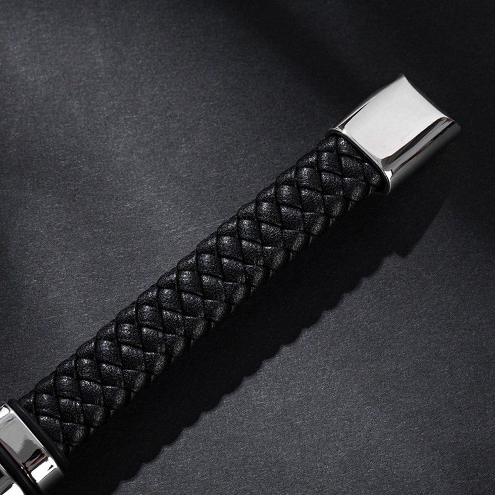 Men's Braided Leather Bracelet H-Style Beads Stainless Steel Clasp Wristband Cuff Rope Bangle for Men Gifts SB2333S