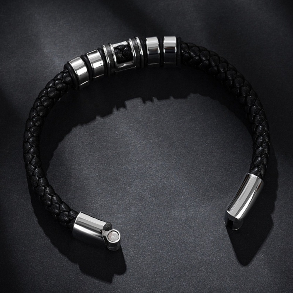 Men's Braided Leather Bracelet H-Style Beads Stainless Steel Clasp Wristband Cuff Rope Bangle for Men Gifts SB2333S