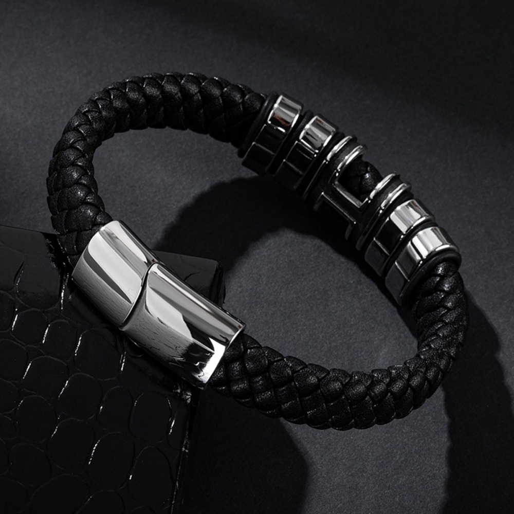 Men's Braided Leather Bracelet H-Style Beads Stainless Steel Clasp Wristband Cuff Rope Bangle for Men Gifts SB2333S