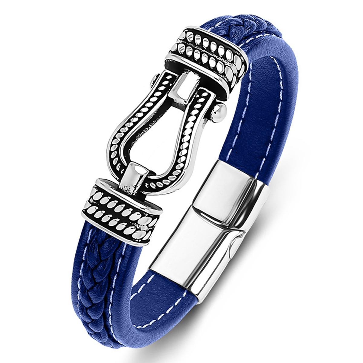 Men's Braided Leather Bracelet Horseshoe Clasp Stainless Steel Clasp Wristband Cuff Rope Bangle for Men Gifts