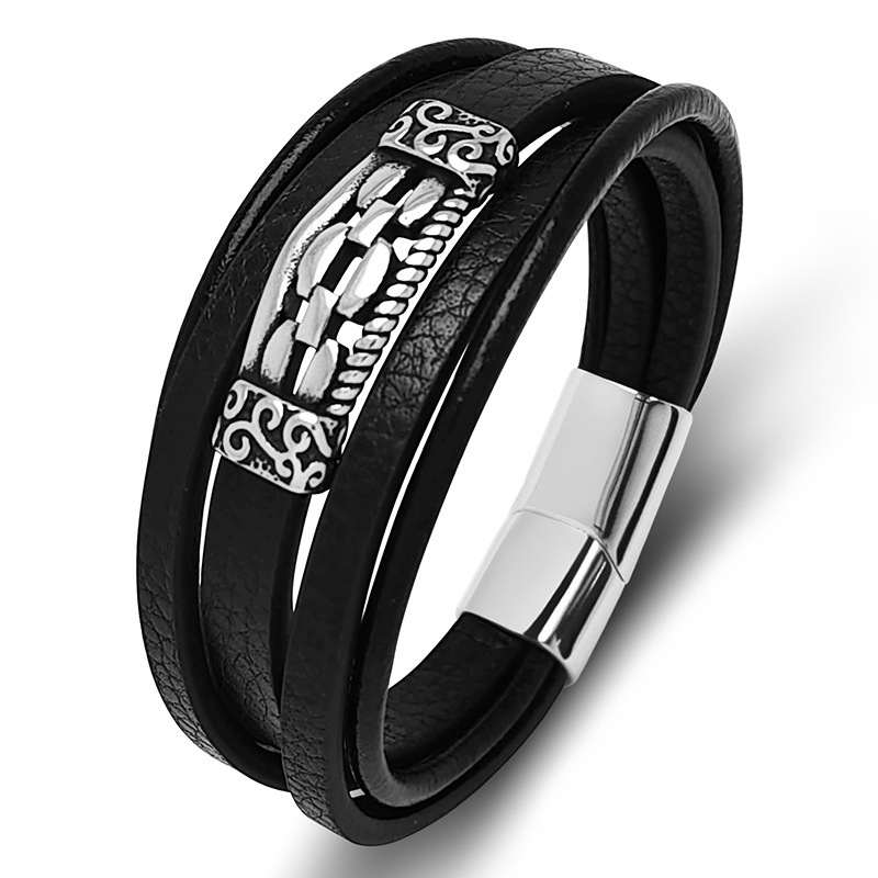 Men's Braided Leather Stainless Steel Clasp Wristband Cuff Rope Bangle for Men Gifts