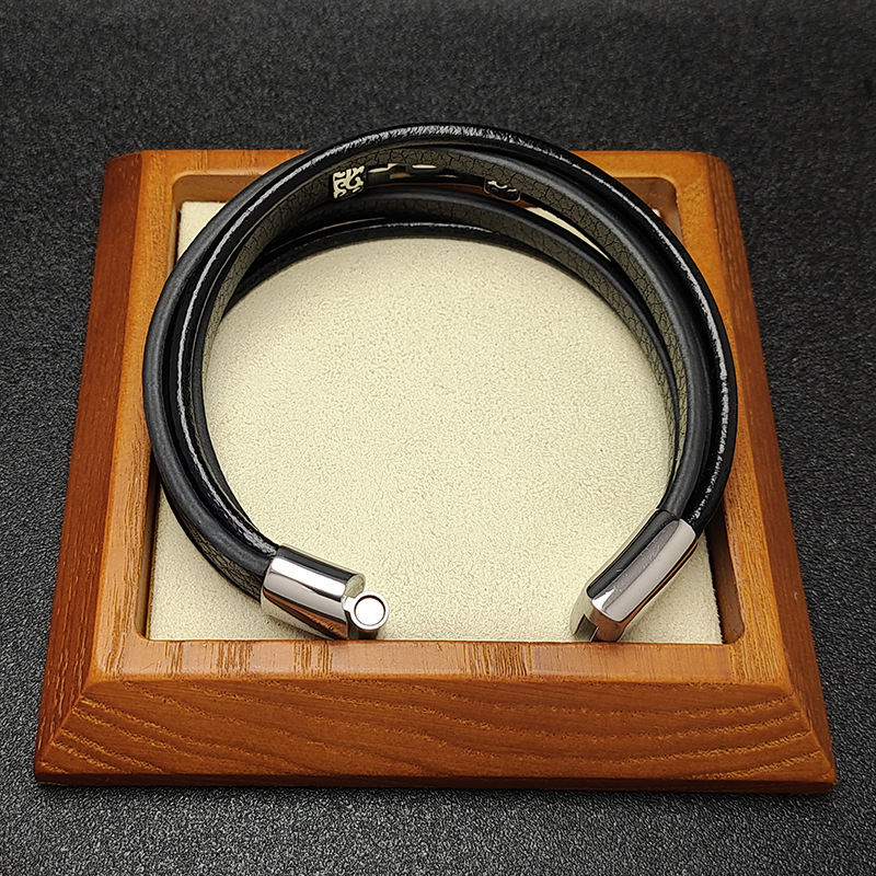 Men's Braided Leather Stainless Steel Clasp Wristband Cuff Rope Bangle for Men Gifts