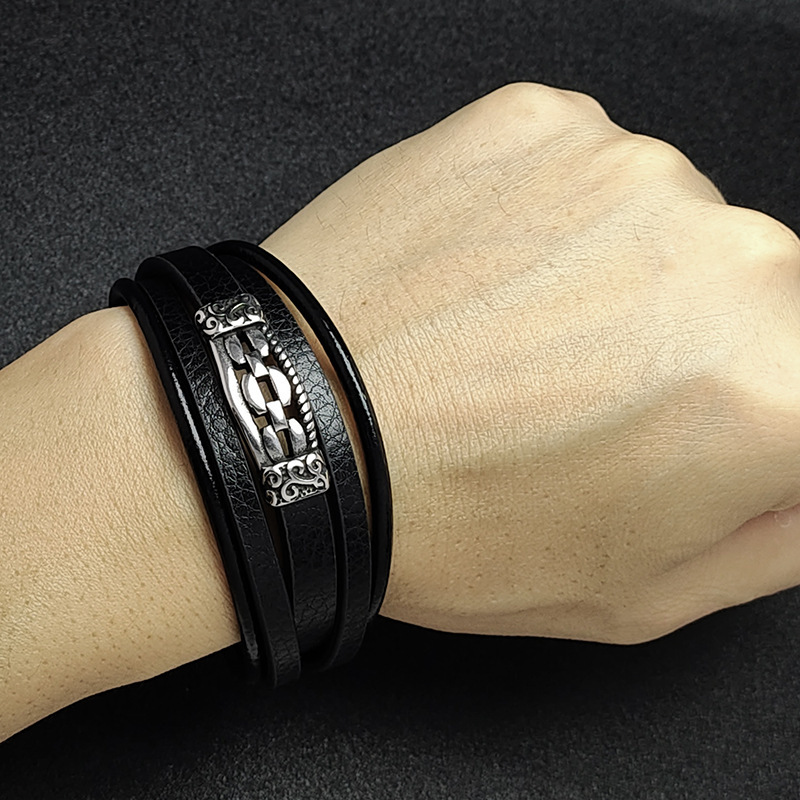 Men's Braided Leather Stainless Steel Clasp Wristband Cuff Rope Bangle for Men Gifts