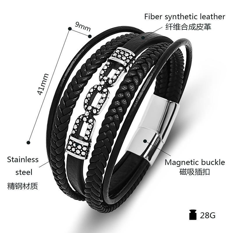 Men's Multi-Layer Braided Leather Stainless Steel Clasp Wristband Cuff Rope Bangle for Men Gifts