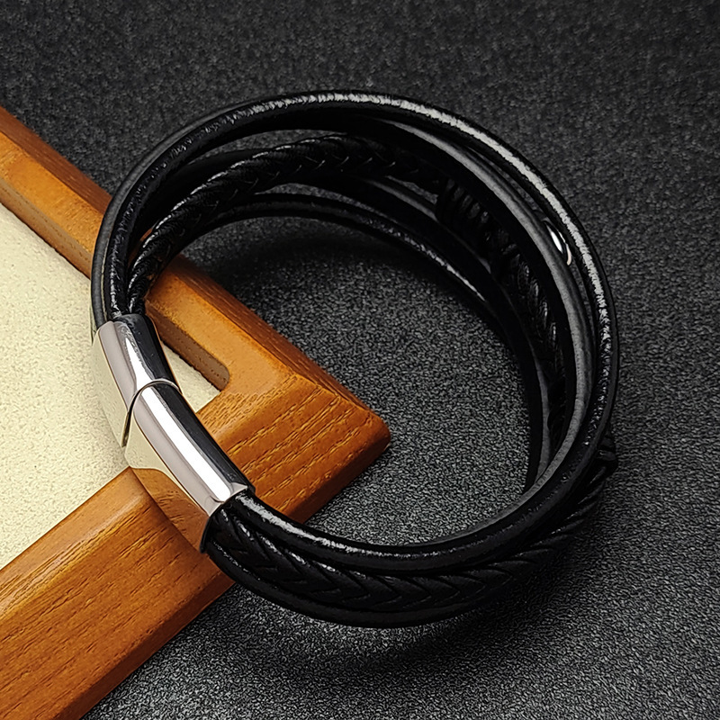 Men's Braided Leather Bracelet Anchor Stainless Steel Clasp Wristband Cuff Rope Bangle for Men Gifts
