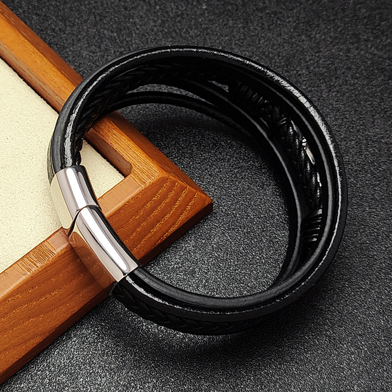 Men's Braided Leather Bracelet Anchor Stainless Steel Clasp Wristband Cuff Rope Bangle for Men Gifts