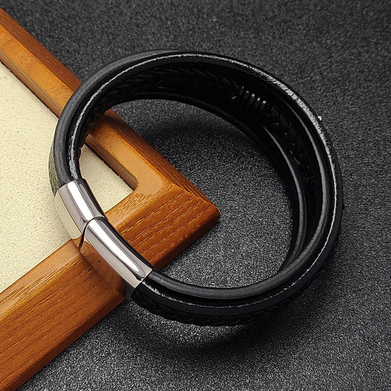 Men's Braided Leather Bracelet Anchor Stainless Steel Clasp Wristband Cuff Rope Bangle for Men Gifts