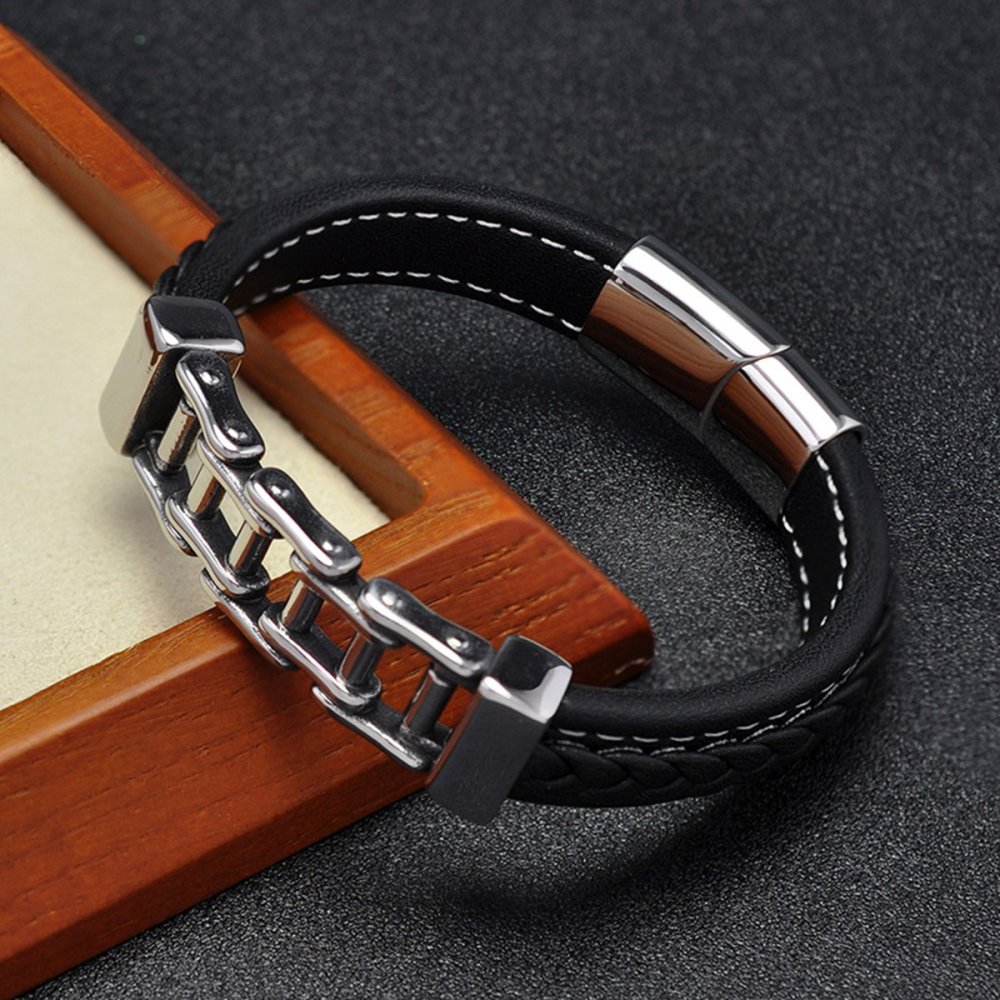 Men's Braided Leather Chain Stainless Steel Clasp Wristband Cuff Rope Bangle for Men Gifts