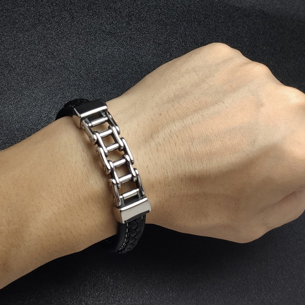 Men's Braided Leather Chain Stainless Steel Clasp Wristband Cuff Rope Bangle for Men Gifts