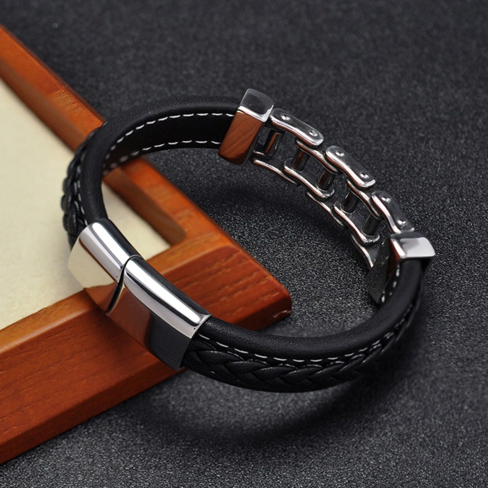 Men's Braided Leather Chain Stainless Steel Clasp Wristband Cuff Rope Bangle for Men Gifts
