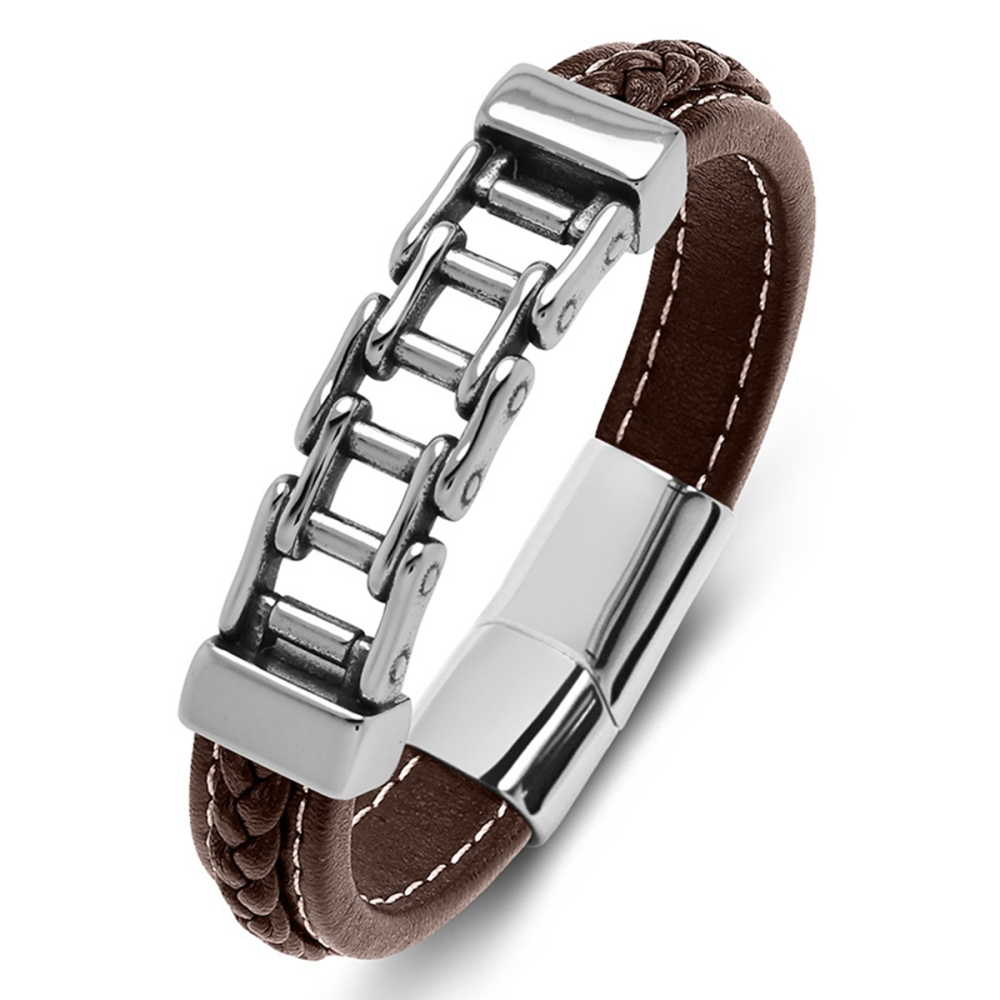 Men's Braided Leather Chain Stainless Steel Clasp Wristband Cuff Rope Bangle for Men Gifts