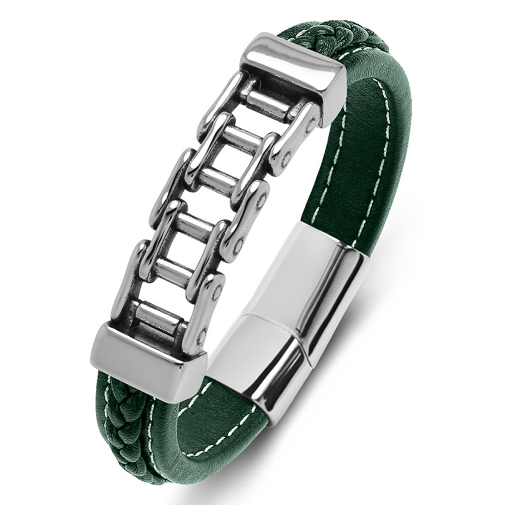 Men's Braided Leather Chain Stainless Steel Clasp Wristband Cuff Rope Bangle for Men Gifts