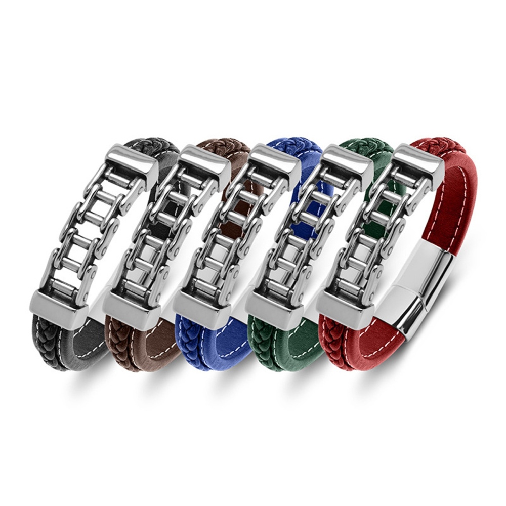 Men's Braided Leather Chain Stainless Steel Clasp Wristband Cuff Rope Bangle for Men Gifts