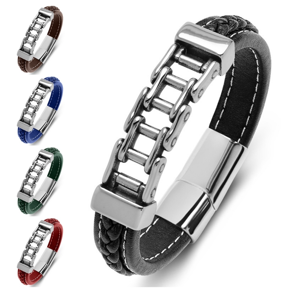Men's Braided Leather Chain Stainless Steel Clasp Wristband Cuff Rope Bangle for Men Gifts