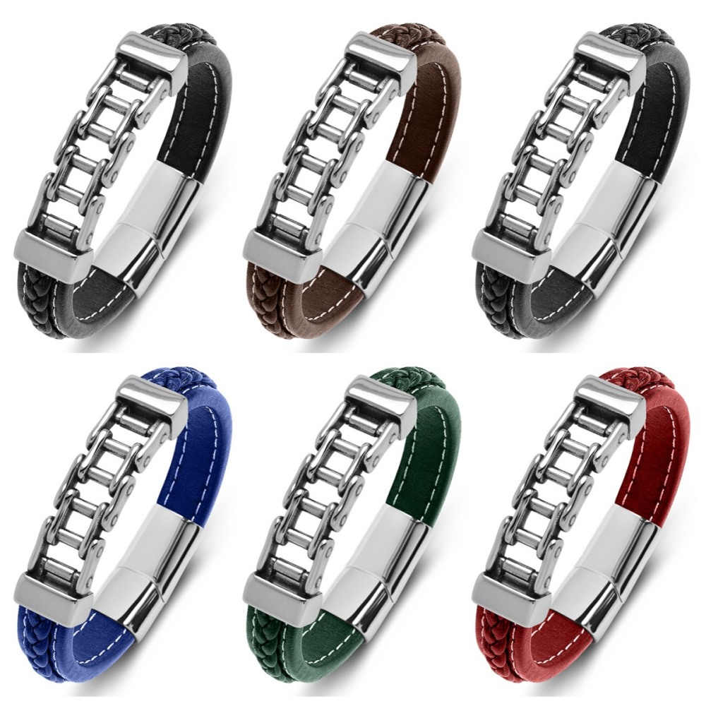 Men's Braided Leather Chain Stainless Steel Clasp Wristband Cuff Rope Bangle for Men Gifts