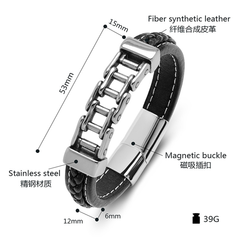 Men's Braided Leather Chain Stainless Steel Clasp Wristband Cuff Rope Bangle for Men Gifts