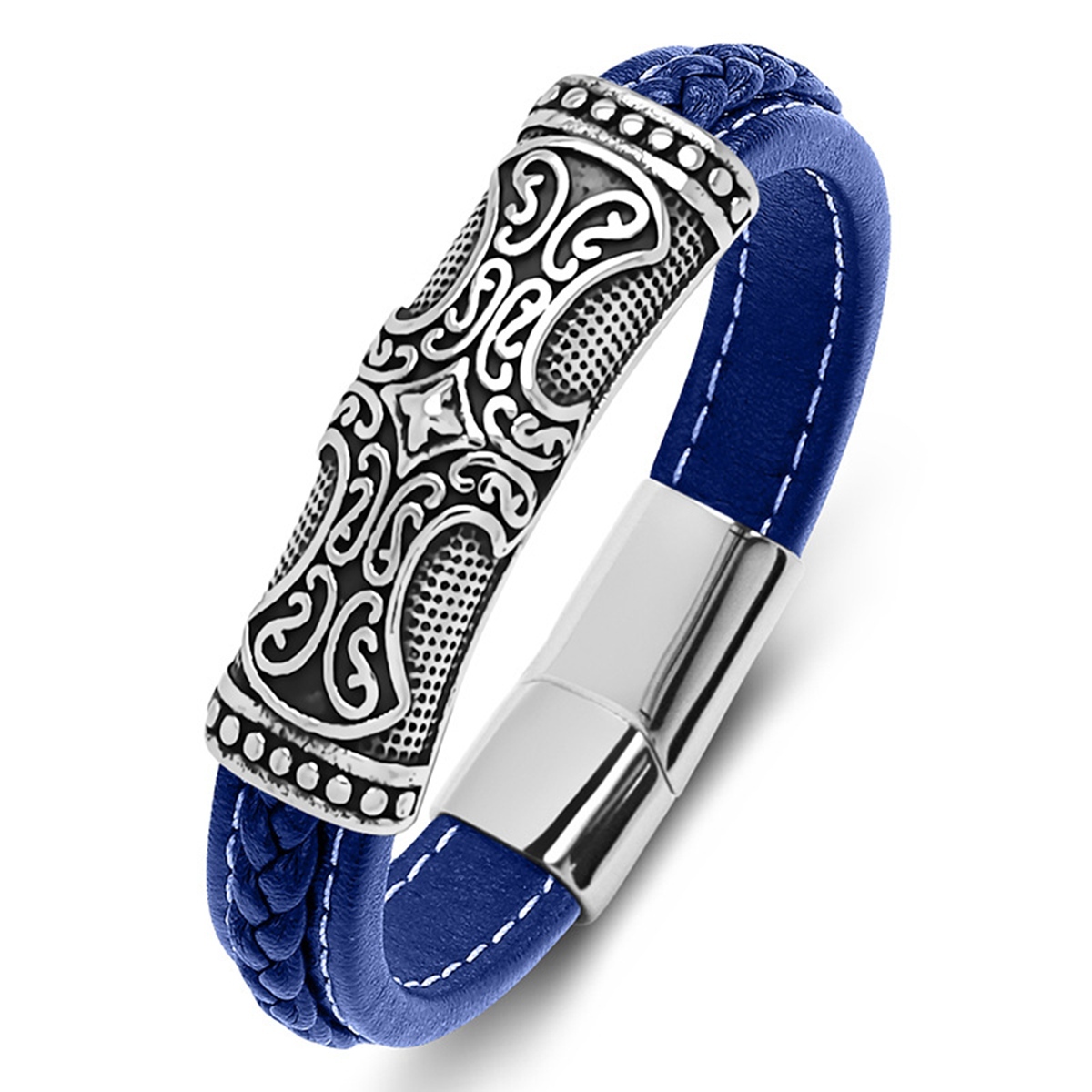 Men's Braided Leather Bracelet Cross Relief  Stainless Steel Clasp Wristband Cuff Rope Bangle for Men Gifts