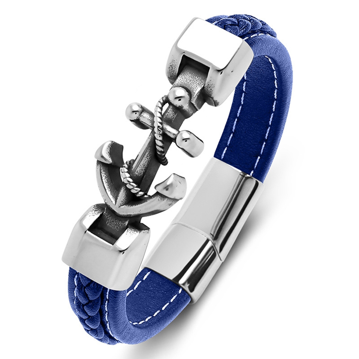 Men's Braided Leather Bracelet  Anchor Stainless Steel Clasp Wristband Cuff Rope Bangle for Men Gifts