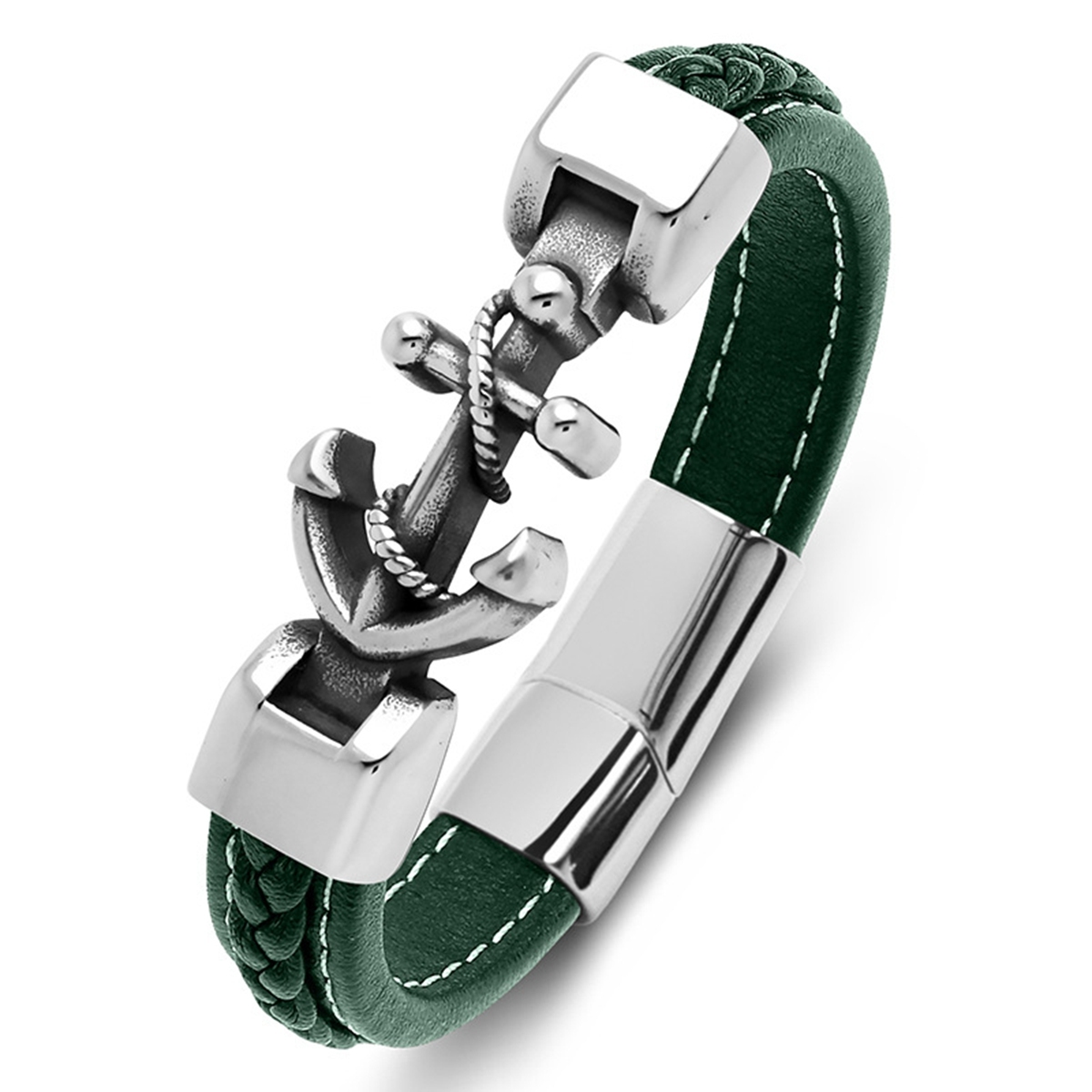 Men's Braided Leather Bracelet  Anchor Stainless Steel Clasp Wristband Cuff Rope Bangle for Men Gifts