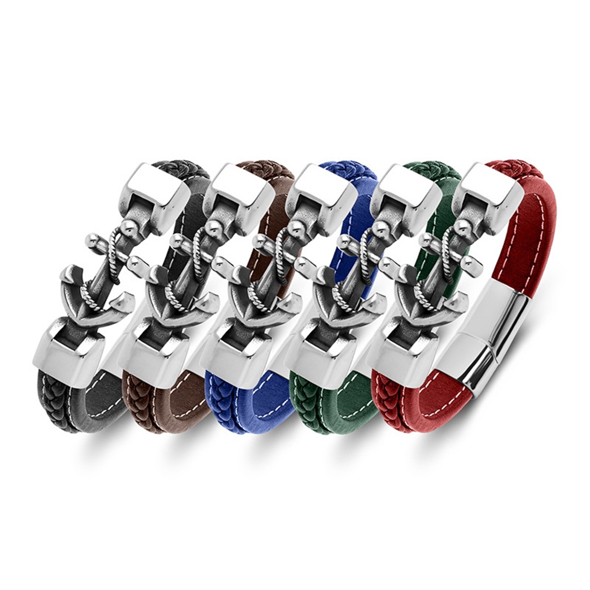 Men's Braided Leather Bracelet  Anchor Stainless Steel Clasp Wristband Cuff Rope Bangle for Men Gifts