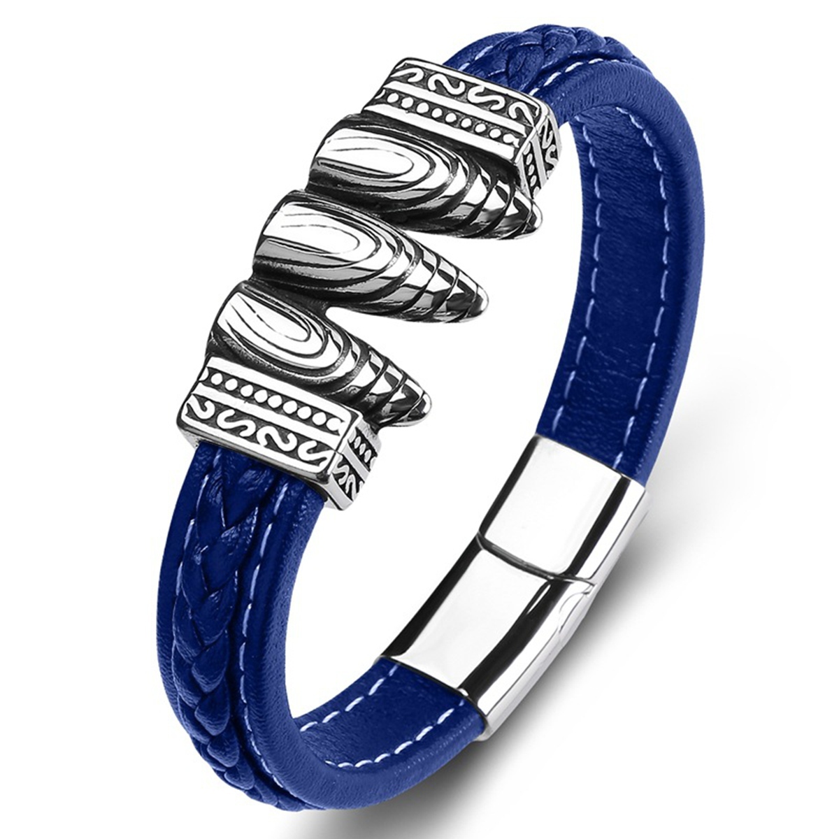 Men's Braided Leather Bracelet Silver Bullet Stainless Steel Clasp Wristband Cuff Rope Bangle for Men Gifts