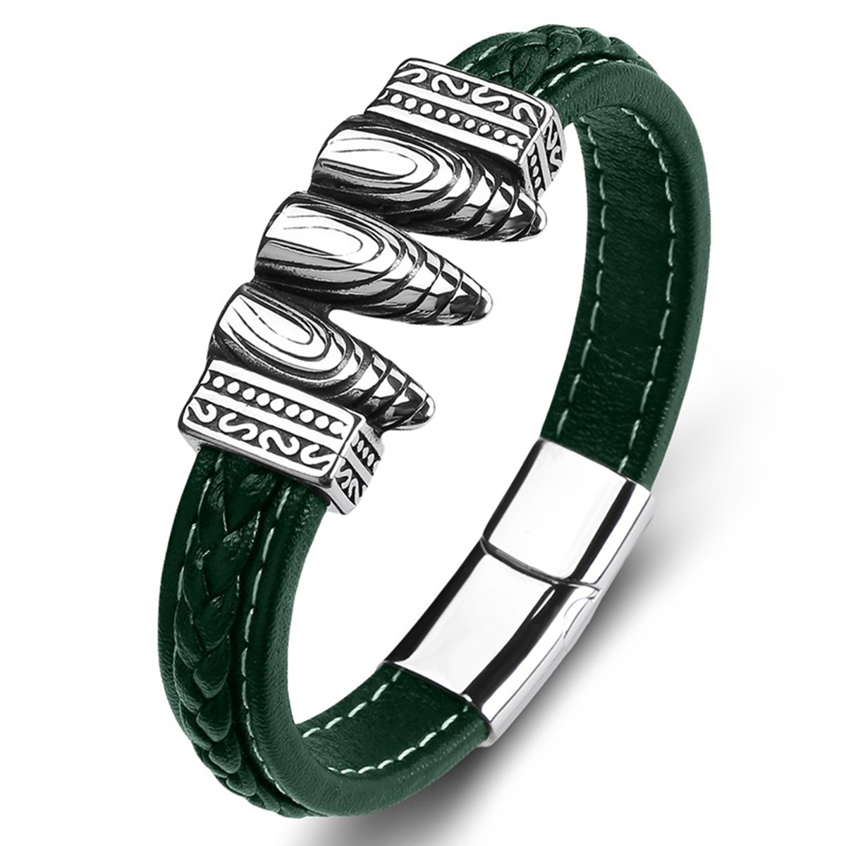 Men's Braided Leather Bracelet Silver Bullet Stainless Steel Clasp Wristband Cuff Rope Bangle for Men Gifts