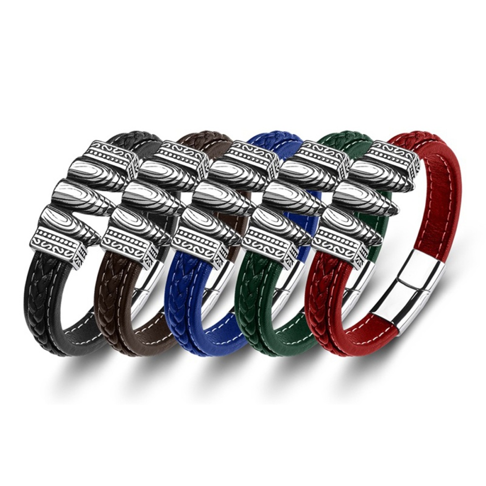 Men's Braided Leather Bracelet Silver Bullet Stainless Steel Clasp Wristband Cuff Rope Bangle for Men Gifts