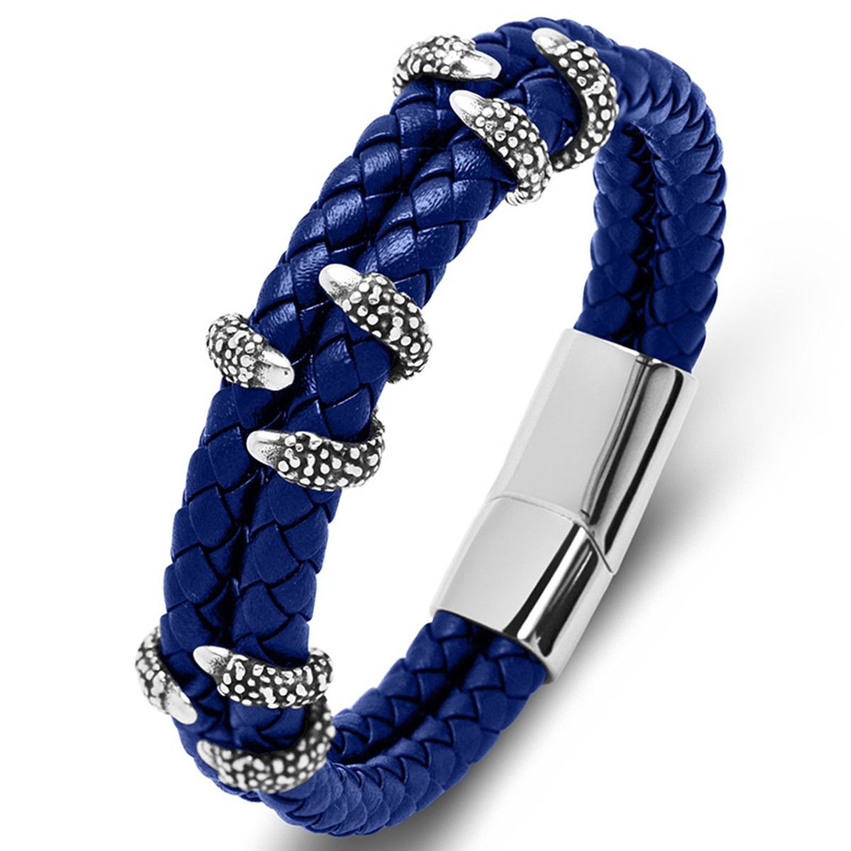 Men's Braided Leather Bracelet Silver Claw Stainless Steel Clasp Wristband Cuff Rope Bangle for Men Gifts