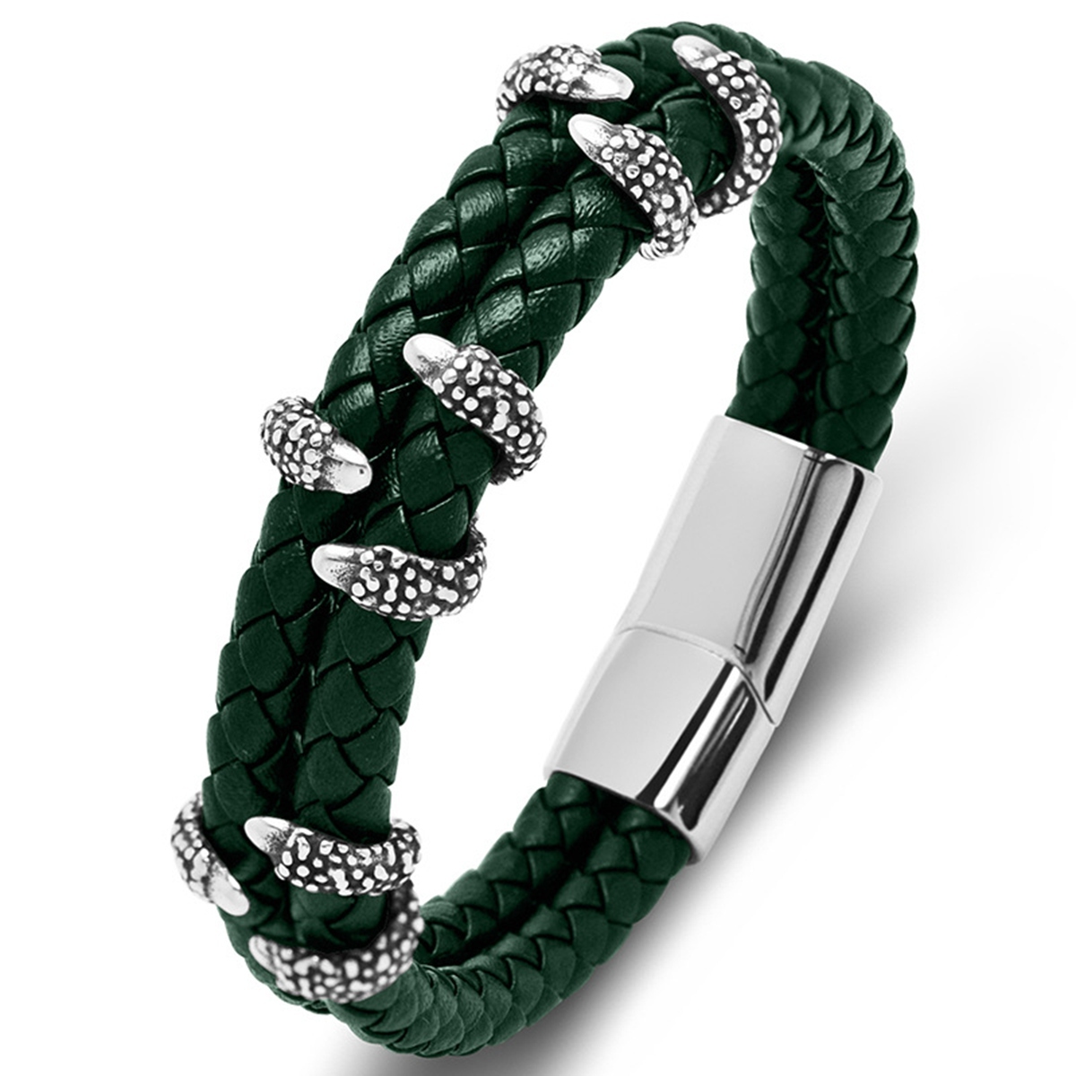 Men's Braided Leather Bracelet Silver Claw Stainless Steel Clasp Wristband Cuff Rope Bangle for Men Gifts